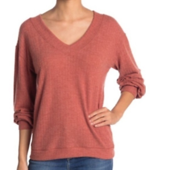 Nordstrom PST by Project Social T V- Neck Knit Sweater Heather Chilli Women's XS - Picture 9 of 9